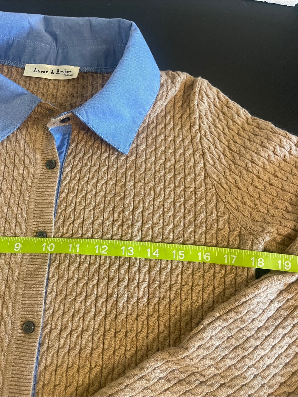 Aaron & Amber Tan Cable-Knit Cardigan Mixed Media Size Medium - Picture 7 of 11